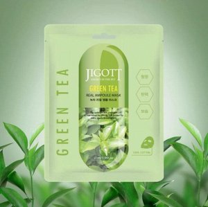 Jigott/ Green Tea Real Ampoule Mask Ампульная тканевая маска с экстрактом зеленого чая 27 мл 1/600
