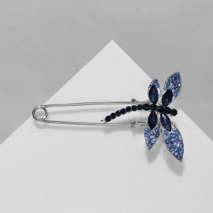 Булавка "Стрекоза" 7,5см, цвет синий в серебре