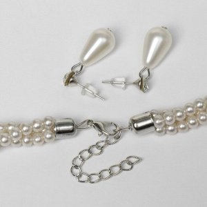 Набор 2 предмета: серьги, колье «Леди» кручение, капли, цвет белый в серебре, 45 см