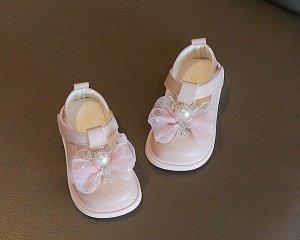 Туфли для девочки с застежкой на липучке, розовые с бантиком и декором