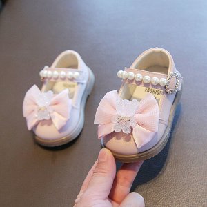 Туфли для девочки с застежкой на липучке, розовые с бантиком и декором