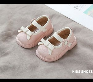 Туфли для девочки с застежкой на липучке, бело-розовые с бантиком