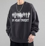 Свитшот свободный с круглым вырезом и принтом, темно-серый