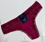 Стринги женские с кружевом бордо 219