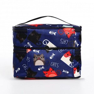 Косметичка, 2 отдела на молниях, с ручкой, цвет синий