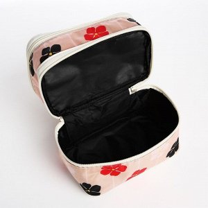 Косметичка, 2 отдела на молниях, с ручкой, цвет бежевый