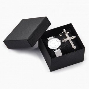 Подарочный набор 2 в 1 "Эдди": наручные часы, d=3 см, кулон, серьги