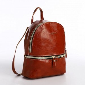 Мини-рюкзак из искусственной кожи на молнии, цвет коричневый