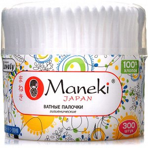 Палочки ватные гигиен. "Maneki" Lovely, с белым пластик. стиком, в пл. стакане 300 шт