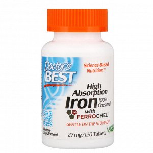 Doctors Best, Железо высокой усваимости с Ferrochel, 27 мг, 120 таблеток