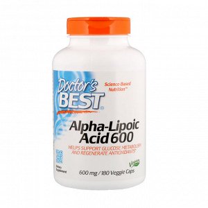 Doctors Best, Альфа-липоевая кислота (Best Alpha-Lipoic Acid), 600 мг, 180 растительных капсул