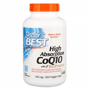 Doctors Best, Легкоусвояемый CoQ10 с BioPerine, 100 мг, 360 вегетарианских капсул