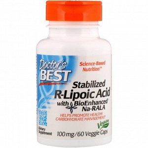 Doctors Best, Стабилизирующая R-липоевая кислота (Best Stabilized R-Lipoic Acid), 100 мг, 60 растительных капсул