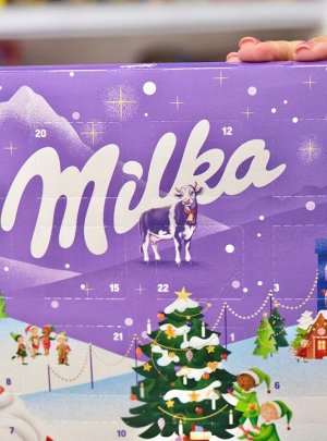 Адвент Календарь 24 окошка Милка Milka с шоколадом внутри 90 гр, XMAS серия- новогодний подарок в Новый год 2025