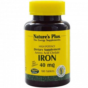Natures Plus, Железо, 40 мг, 180 таблеток