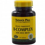 Natures Plus, Комплекс витаминов B с рисовыми отрубями, 90 таблеток