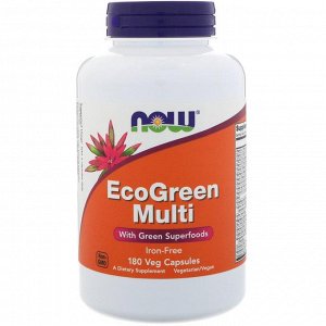 Now Foods, EcoGreen Multi, Без содержания железа, 180 вегетарианских капсул