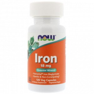 Now Foods, Iron, 18 мг, 120 вегетарианских капсул