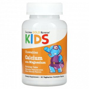California Gold Nutrition, жевательная добавка с кальцием и магнием для детей, со вкусом торта, 90 вегетарианских таблеток