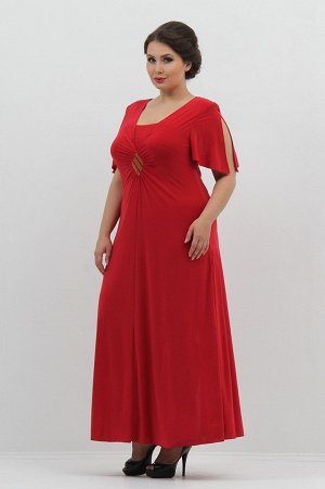 Красный Оригинальное платье максимальной длины с декоративным элементом - "ромб", расположенным под грудью. Легкая присборенность по центру образует красивую драпировку и маскирует нюансы фигуры. Фасо
