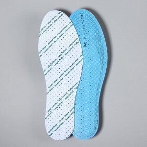 Стельки для обуви, универсальные, дышащие, с антибактериальным покрытием, 36-46 р-р, 30 см, пара, цвет белый/голубой