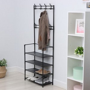 Вешалка - стойка напольная для одежды LaDо́m, полки для обуви, 4 яруса, 60x26x155 см, чёрная