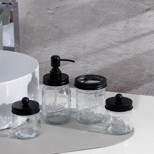 СИМА-ЛЕНД Набор аксессуаров для ванной, 4 предмета (дозатор, стакан для щёток, 2 банки), цвет чёрный