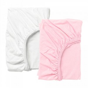 LEN ЛЕН Простыня натяжн для кроватки, белый/розовый 60x120 см