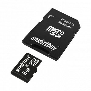 Карта памяти Micro SDHC  8GB Сlass 4 (с адаптером SD)