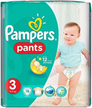 PAMPERS Подгузники-трусики Pants для мальчиков и девочек Midi (6-11кг) Упаковка 19