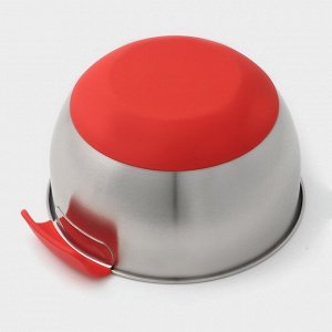 Миска из нержавеющей стали, 2,5 л, 23,5?20,5?11,5 см, с противоскользящим дном и мерной шкалой, силиконовая ручка, цвет МИКС