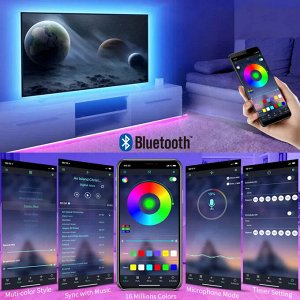 Светодиодная лента LED RGB мультиколор с пультом ДУ и BT управлением через смартфон 5М, IP65