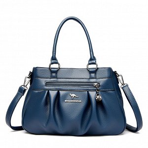 Женская повседневная сумка из эко кожи, с боковым карманом и складками, цвет синий