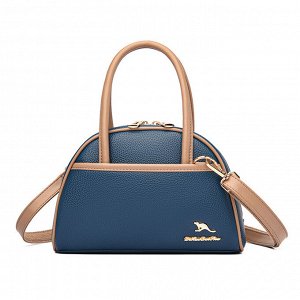 Женская повседневная сумка из эко кожи с декоративно удлиненными ручками и боковым карманом, цвет синий