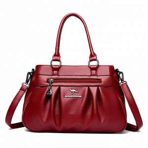 Женская повседневная сумка из эко кожи, с боковым карманом и складками, цвет винный