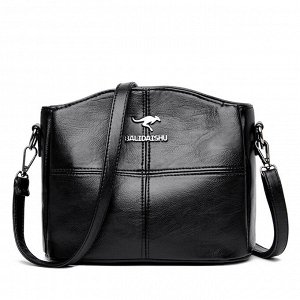 Женская сумка почтальонка из эко кожи с регулируемым ремешком и большим отделением, цвет черный