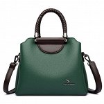 Женская повседневная сумка из эко кожи с декорированными ручками, цвет зеленый