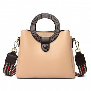 Женская повседневная сумка из эко кожи с широким ремнем и декоративными ручками, цвет персиковый