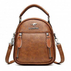 Женский рюкзак-сумка из эко кожи с декоративными молниями, цвет коричневый