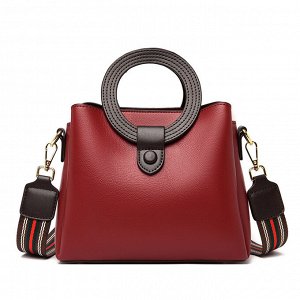 Женская повседневная сумка из эко кожи с широким ремнем и декоративными ручками, цвет бордовый
