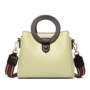 Женская повседневная сумка из эко кожи с широким ремнем и декоративными ручками, цвет желто-зеленый