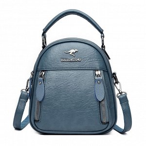 Женский рюкзак-сумка из эко кожи с декоративными молниями, цвет синий