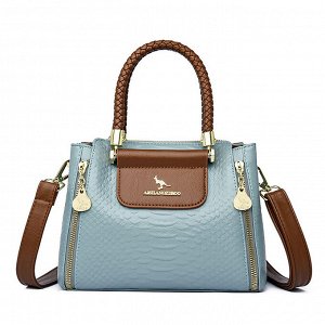 Женская повседневная сумка из эко кожи с декоративными молниями, цвет серо-голубой