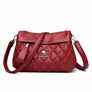 Женская сумка почтальонка из эко кожи с двумя ремешками и декоративным пуллером, цвет красный