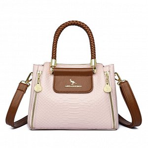 Женская повседневная сумка из эко кожи с декоративными молниями, цвет светло-розовый