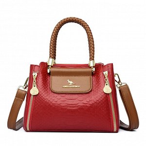 Женская повседневная сумка из эко кожи с декоративными молниями, цвет красный