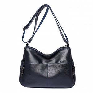 Женская мягкая сумка почтальонка из эко кожи, с ремешком и боковыми карманами, цвет темно-синий