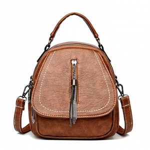 Женский рюкзак из эко кожи, рюкзак-сумка с металлическим пуллером, цвет коричневый