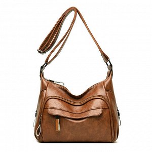 Женская мягкая сумка почтальонка из эко кожи, с широким ремешком и накладным карманом, цвет желто-коричневый
