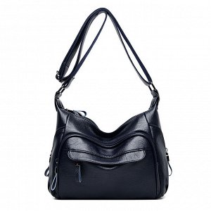 Женская мягкая сумка почтальонка из эко кожи, с широким ремешком и накладным карманом, цвет темно-синий